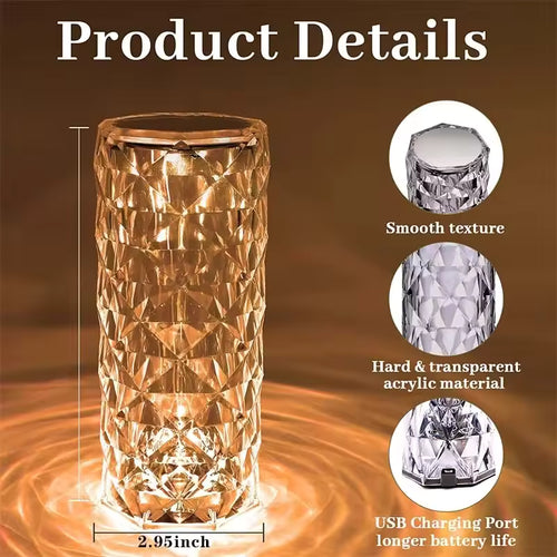 16-Color Rechargeable LED Crystal Lamp | Touch Control Ambient Night Light