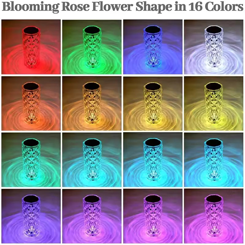 16-Color Rechargeable LED Crystal Lamp | Touch Control Ambient Night Light